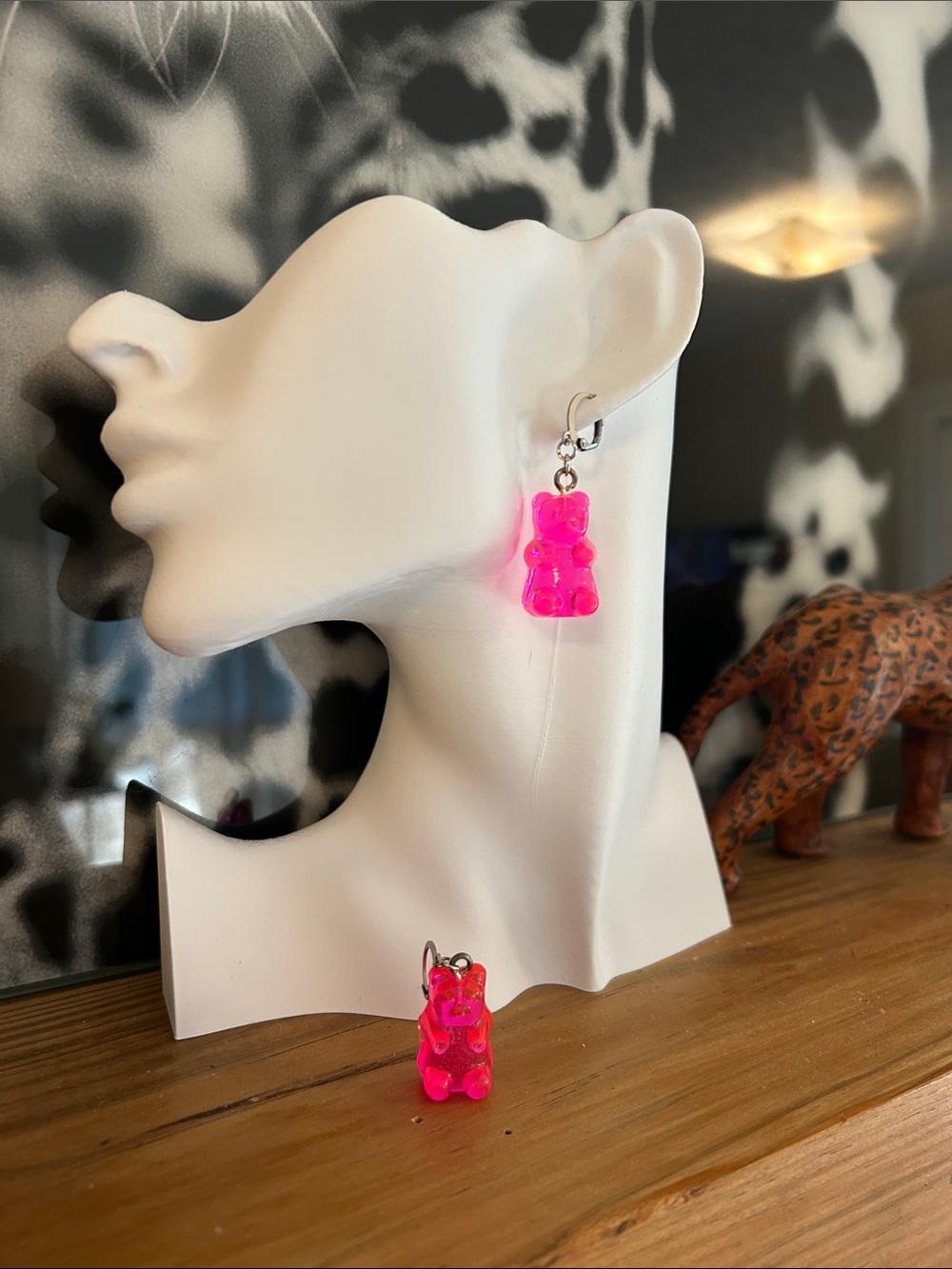 Pink Gummy Bear Dangle Earrings (NWOT)